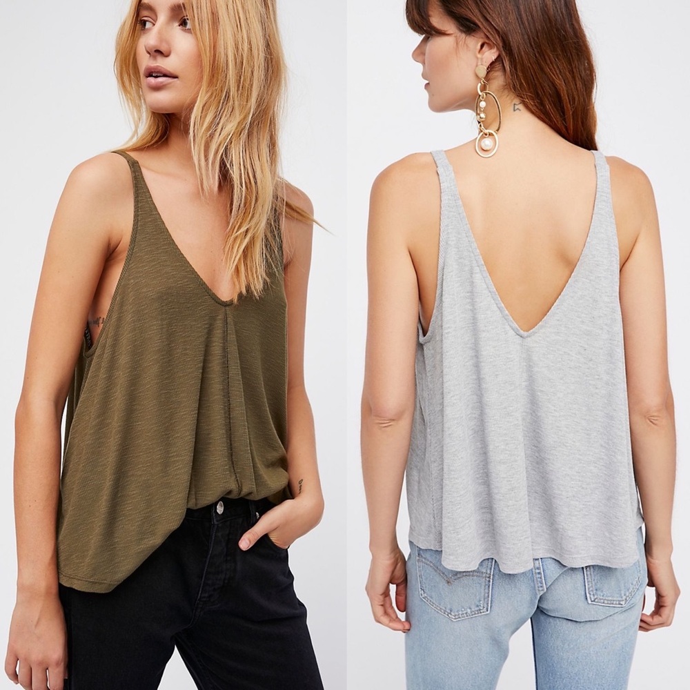 💚 2️⃣ FREE PEOPLE Dani Tank Tops size LARGE Army Green & Grey